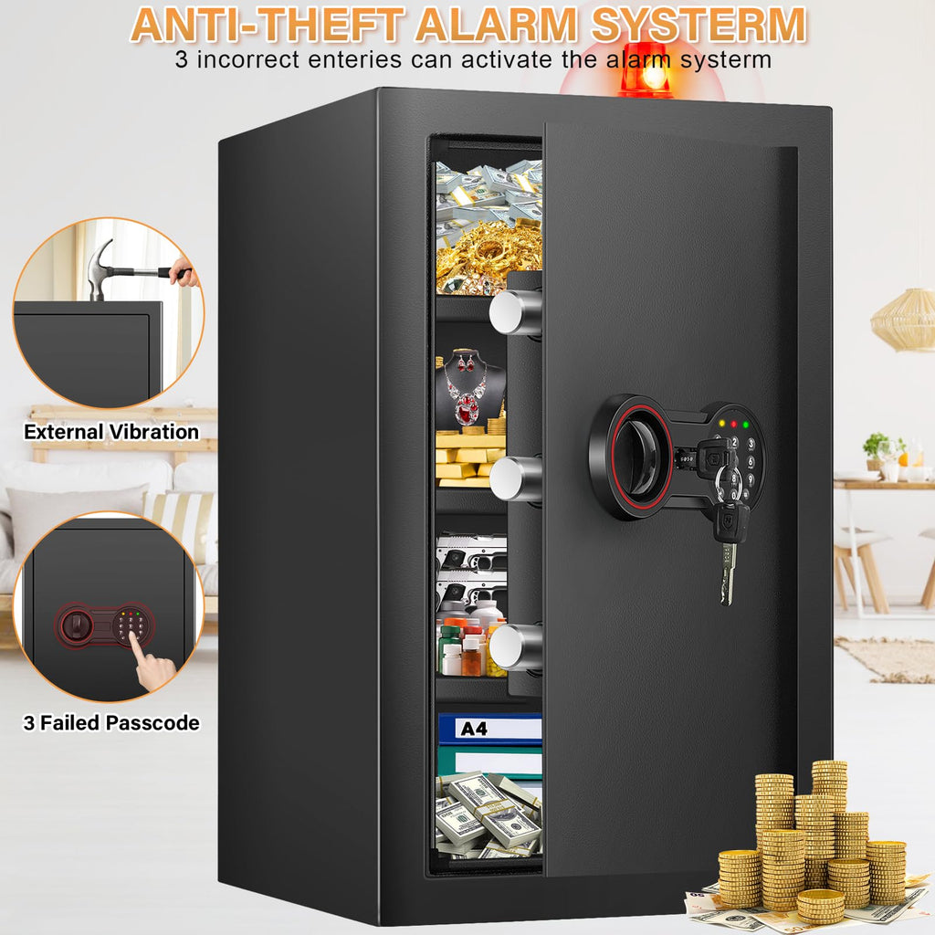 4.0 Kübik Büyük Ev Kasası Yangın Geçirmez Su Geçirmez, Hırsızlığa Karşı Yangın Geçirmez Kasa Programlanabilir Tuş Takımı, Yedek Anahtarlar ve Çıkarılabilir Raf ile, Ev Parası, Ateşli Silahlar, Belgeler ve İlaçlar için Dijital Güvenlik Kasası