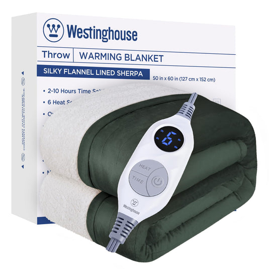 Westinghouse Heated Blanket Queen Size, Soft Flannel to Sherpa Electric Blanket with 10 Heating Levels, 12 Hours Auto Off, Fast Heating Blanket, Machine Washable, 84x90 Inch, Charcoal