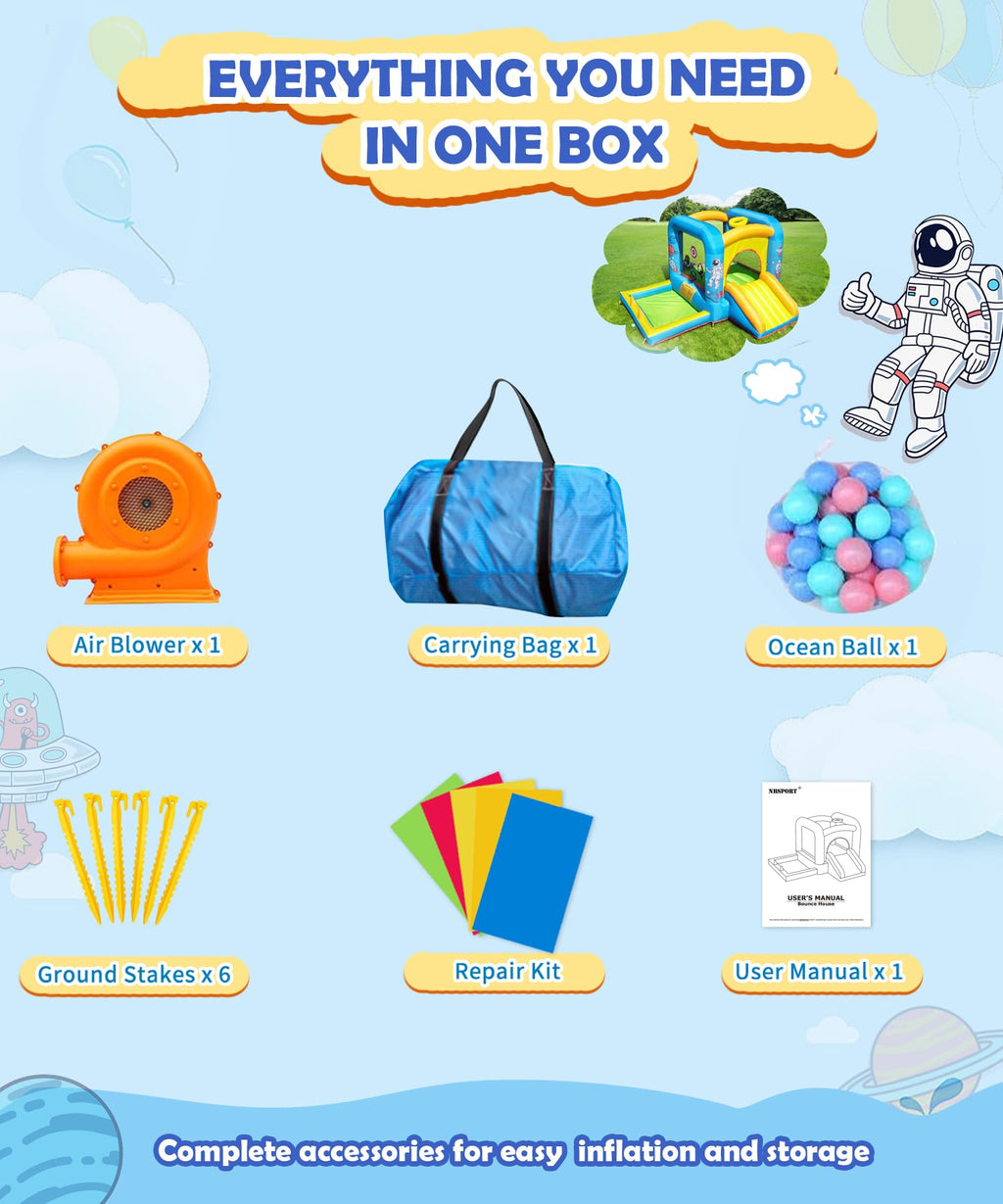 NBSPORT aufblasbares Hüpfburg mit Gebläse für Kinder 3-6 Jahre, Hüpfburg mit Rutsche, 112x63x67'' Kleinkinder-Hüpfburg mit Bällebad, Hüpfburg für drinnen/draußen
