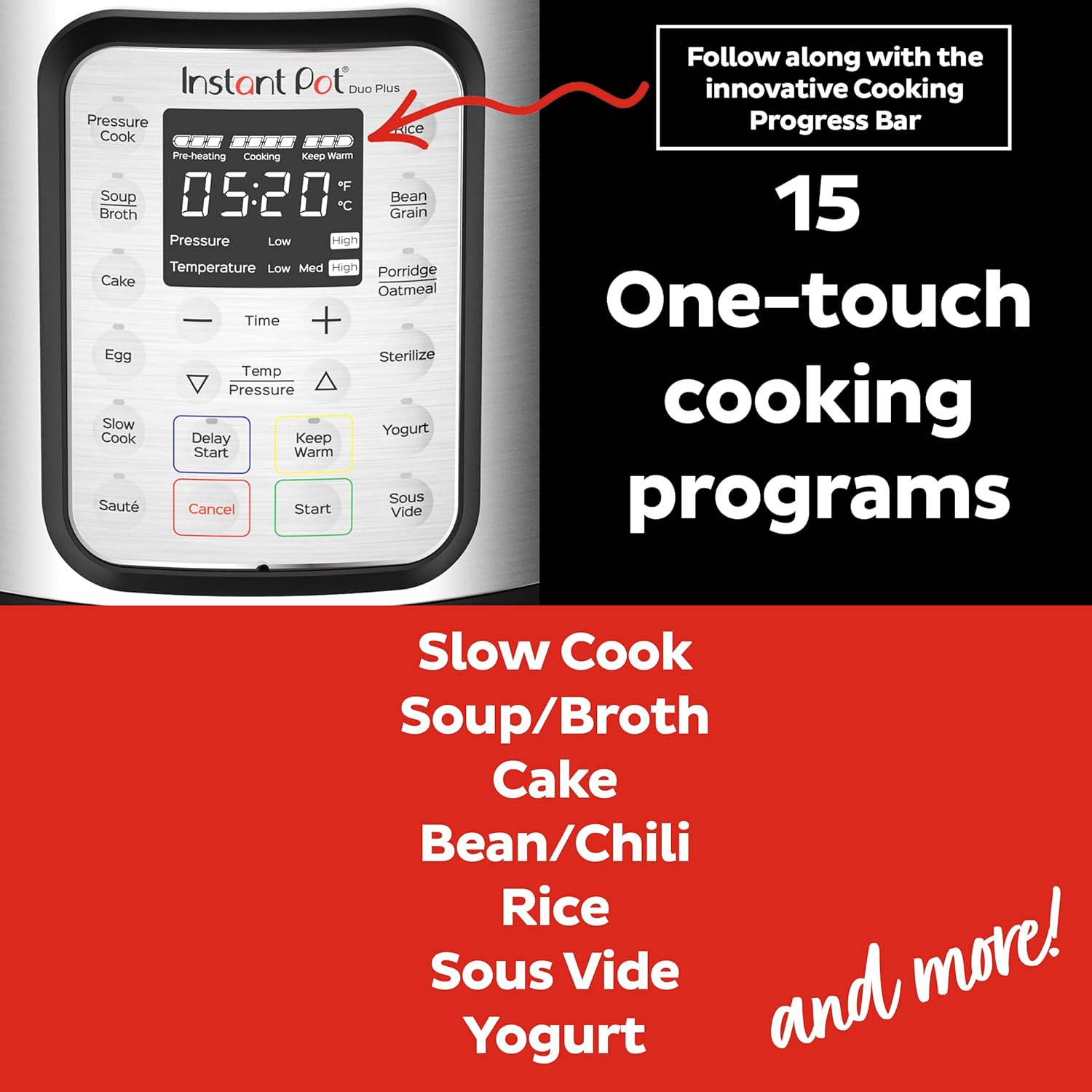 Instant Pot Duo Plus 9-in-1 Electric Pressure Cooker, Slow Cooker, Rice Cooker, Steamer, Sauté, Yogurt Maker, Warmer & Sterilizer, Includes App With Over 800 Recipes, Stainless Steel, 3 Quart