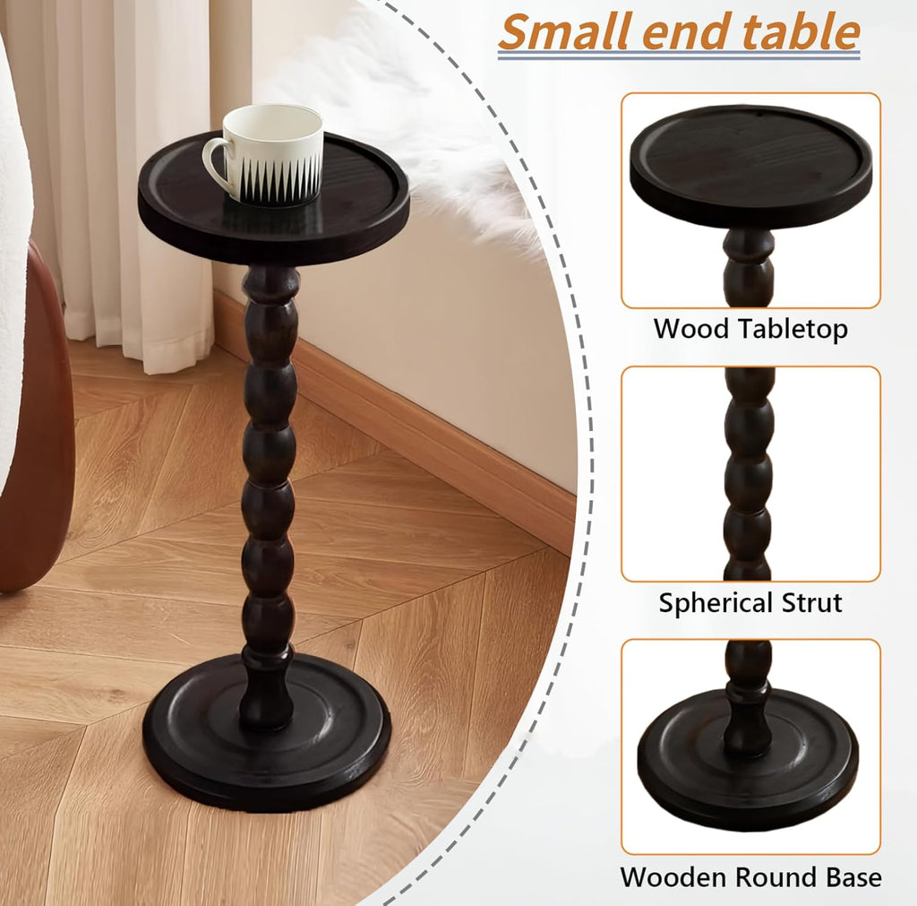 Wood Round Side Table, Small End Table, Plant Stand, Coffee ＆ Drink Table for Living Room,Patio, Bedside, Balcony, Indoor/Outdoor Use (Black)