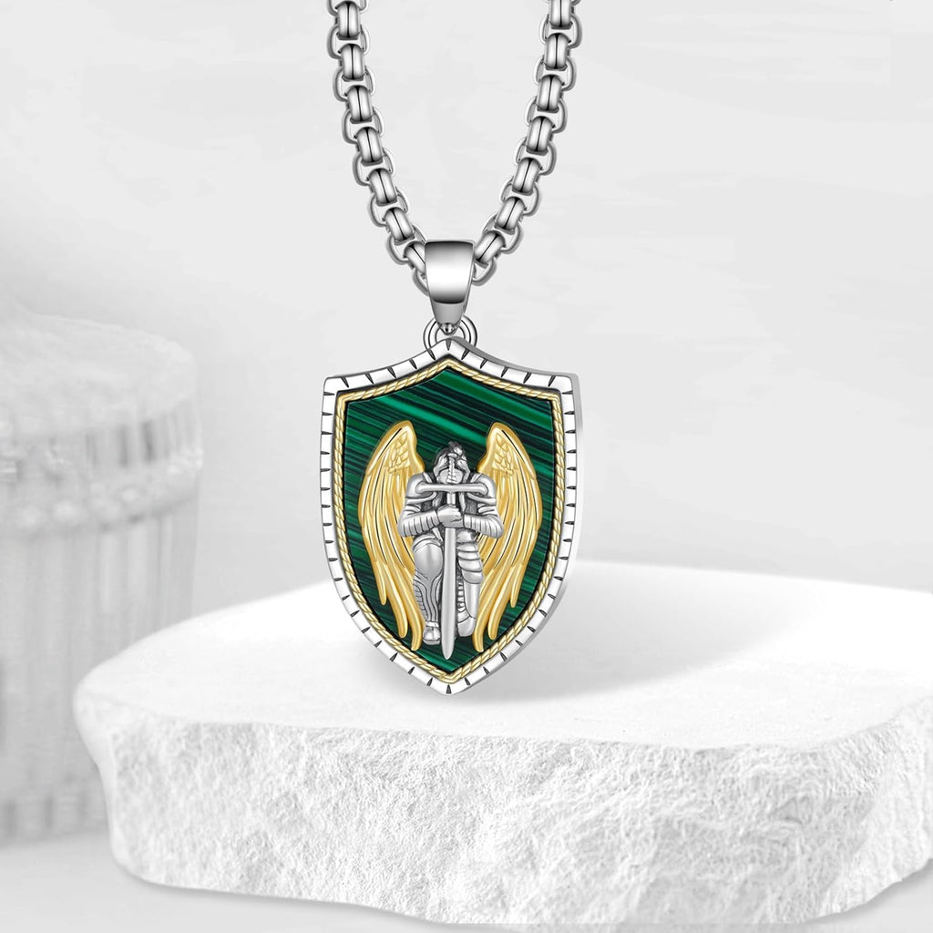 925 Sterling Silver St Michael/St Christopher Pendant Necklace for Men Women Religious Amulets Jewelry Gifts