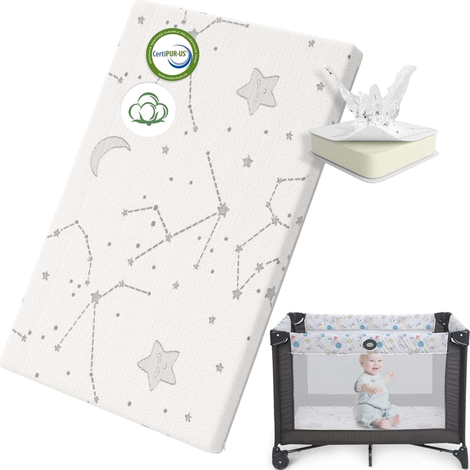 YENING Pack and Play Mattress Topper Baby Pack N Play Mattresses for Playpen and Playard with Washable Cover 38"x26"x1", 1 Pack Firm Foam