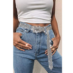 WHIPPY Women Rhinestone Belt Silver Shiny Diamond Crystal Ladies Waist Belt for Jeans Dresses Fit Waist Size 27-35 Inches