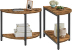 End Tables Set of 2, 23.6" Half Round Coffee Tables, Half Moon Table, 2-Tier Nightstands with Open Shelves, Entryway Table for Living Room, Bedroom, Rustic Brown KF02BR