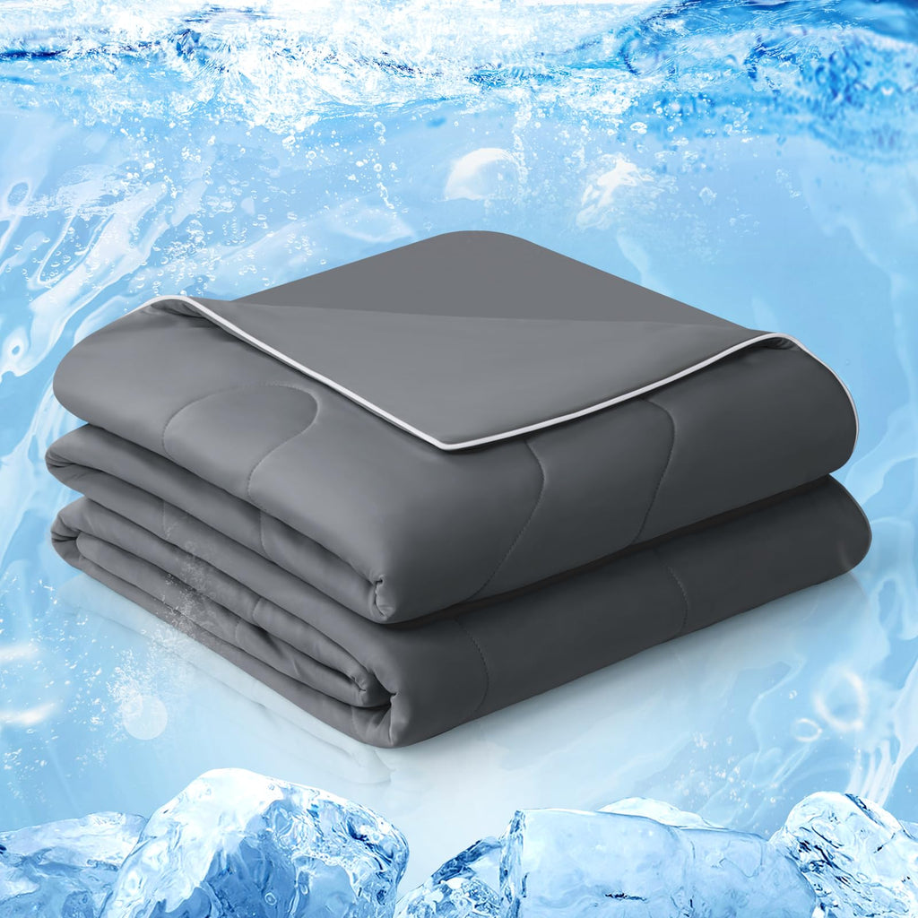 EASELAND Cooling Comforter Queen, Cold Touch Fabric Absorbs Body Heat, Double-Sided Cool Design Soft Fluffy Cooling Blanket for Night Sweats Hot Sleeper(Grey, Queen(90"x90"))