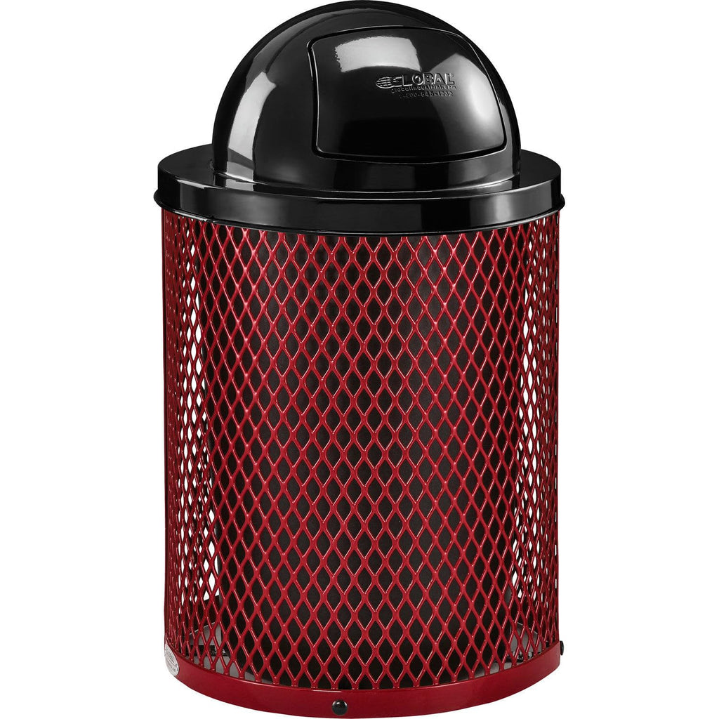 Global Industrial 36 Gallon Outdoor Steel Trash Can with Dome Lid, Plastic Liner and Anchor Kit Included, 23-1/2" Diameter x 40" H, Powder Coat Finish, Unassembled, Black