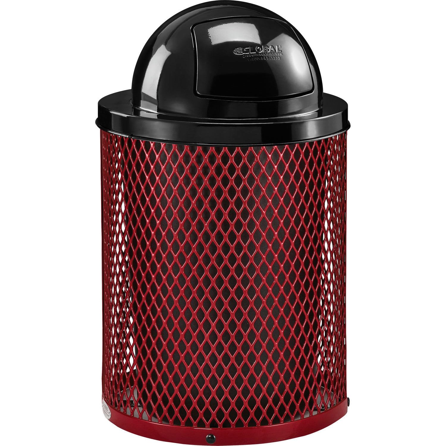 Global Industrial 36 Gallon Outdoor Steel Trash Can with Dome Lid, Plastic Liner and Anchor Kit Included, 23-1/2" Diameter x 40" H, Powder Coat Finish, Unassembled, Black