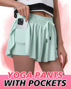 Didaey 3 stk. flydende løbeshorts til kvinder 2 i 1 butterfly-shorts med lommer, spandexfor, atletisk træning (medium, sort, grøn, rød)