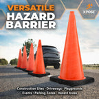 Xpose Safety 28 Inch Orange Traffic Cones Heavy Duty 10lb, 24-Pack - Multipurpose PVC Plastic Safety Cone for Parking, Soccer, Caution, Kids and Construction - DOT Approved