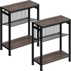 Small Side Table for Small Space, 3-Tier Narrow End Table with Magazine Holder,Slim Nightstand, Skinny Snack Couch Table in Living Room, Bedroom Study and Balcony (Rustic Brown &Black)