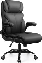 Office Chair, Ergonomic Big and Tall Computer Desk Chairs, Executive Breathable Leather Chair with Adjustable Flip-up Armrests, Lumbar Support Swivel PC Chair with Rocking Function