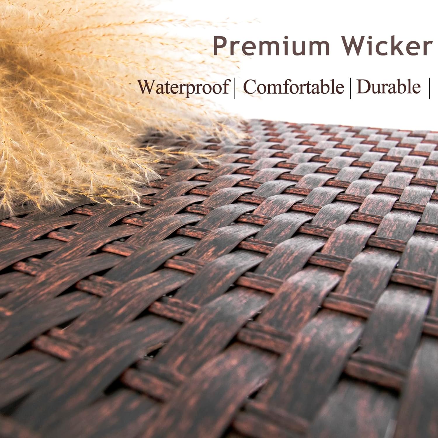 DIMAR GARDEN Outdoor Coffee Table Wicker Patio Side Table with Glass Top, 25.2in Mixed Brown