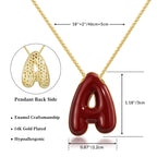 KissYan Bubble Letter Necklace, 14K Gold Plated Enamel Initial Pendant Box Chain Necklace Dainty Alphabet Jewelry for Women(Red M) - Grand Goldman