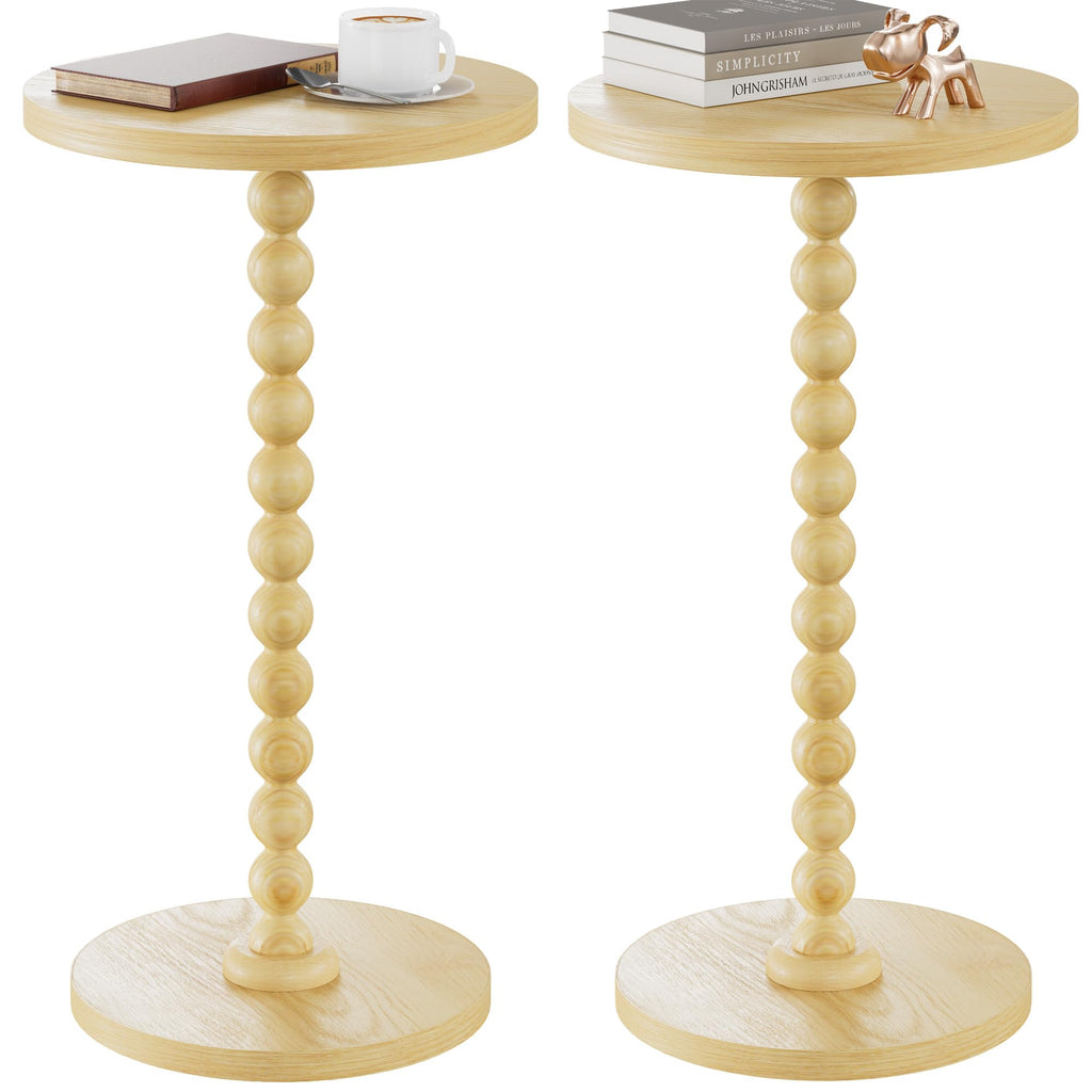 Round Side Table, Drink Table for Small Spaces, Modern Accent Nightstand with Rubberwood Leg for Living Room, Bedroom, Corners, and Office (Brown)