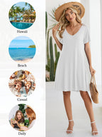 BELAROI Womens Plus Size Dresses for Curvy Women Summer Casual T Shirt Dress Loose Swing Tunic Flowy Sundress V Neck Short Sleeve (3X, White)