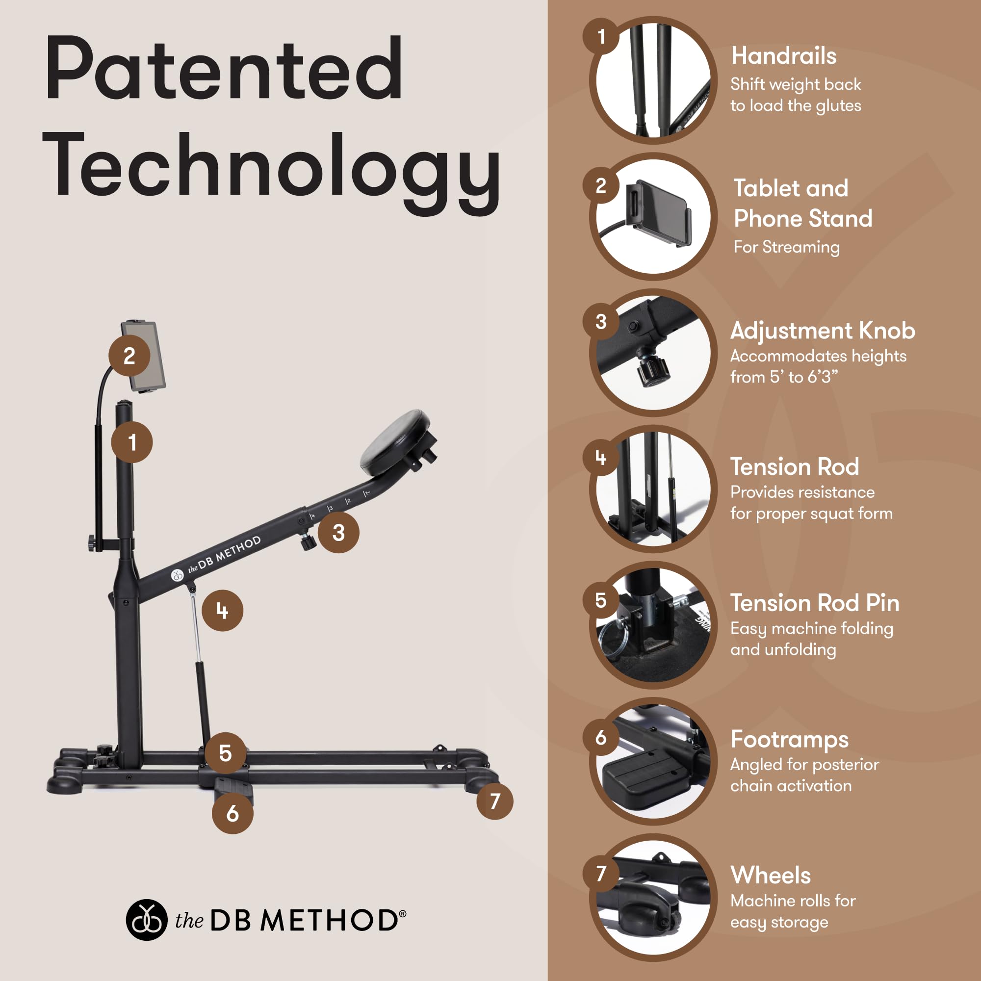 The DB Method Squat Machine with Phone Mount, Workout Equipment for Home Gym, Exercise Leg and Glutes, Low Impact Lower Body Fitness Workouts, Training for Total-Body, Easy Setup, Foldable for Storage