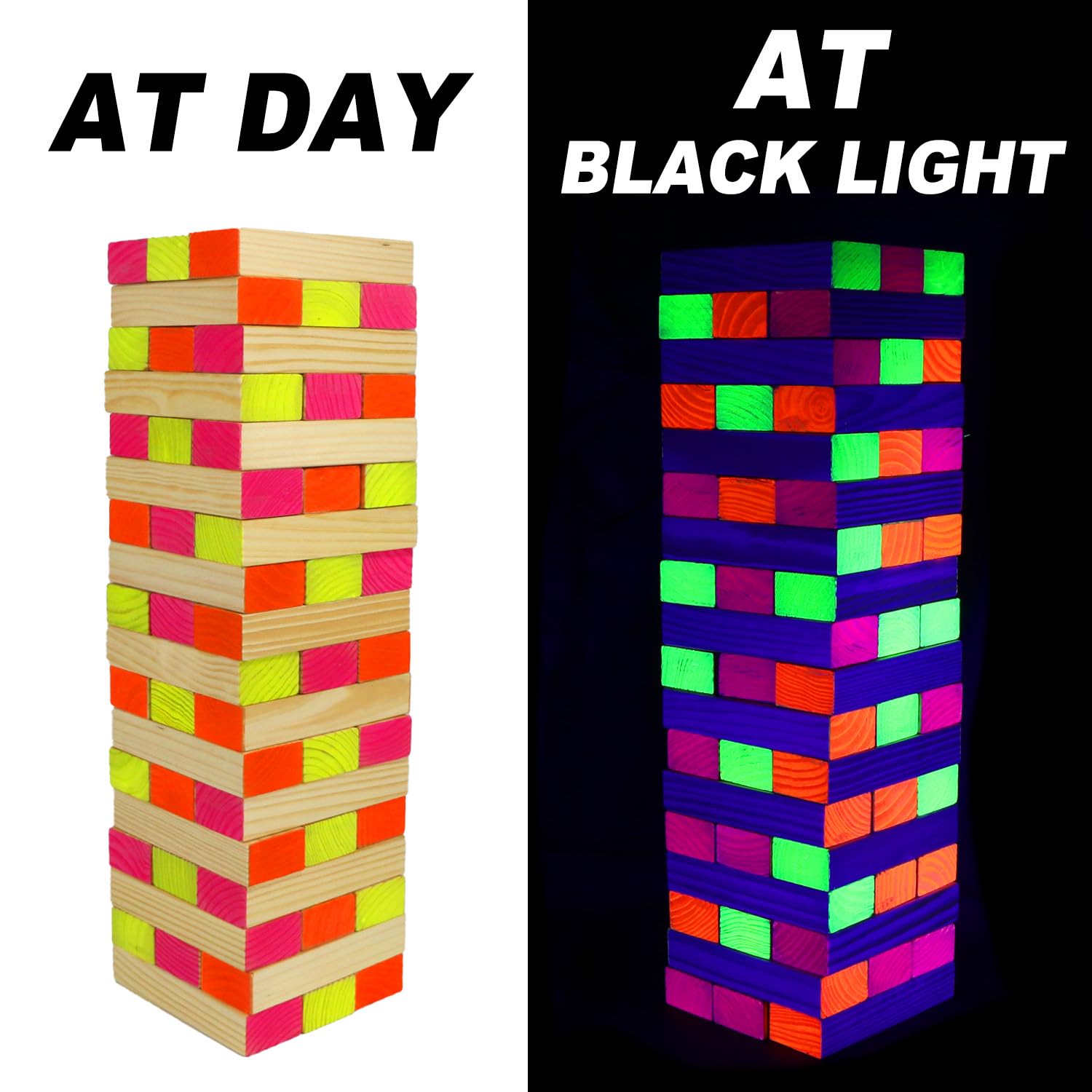 54 Piece Giant Tumble Tower Outdoor Games, Glow in The Blacklight Tumble Tower Yard Games,Outdoor Board Game for Kids and Adults for Family Game Night (Giant)