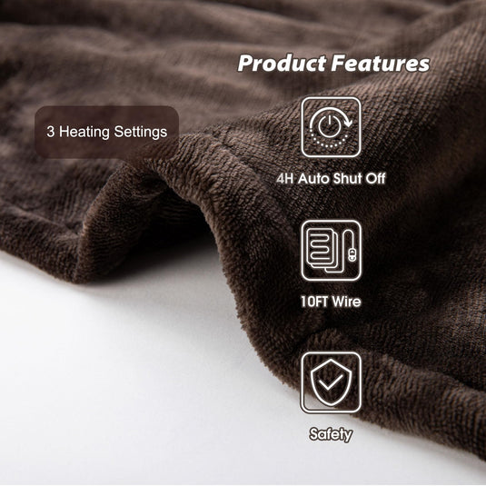 Tefici Electric Heated Blanket Throw, Super Cozy Soft 2-Layer Flannel 50" x 60" Heated Throw with 3 Heating Levels & 4 Hours Auto Off, Machine Washable, ETL&FCC Certified, Home Office Use,Camel