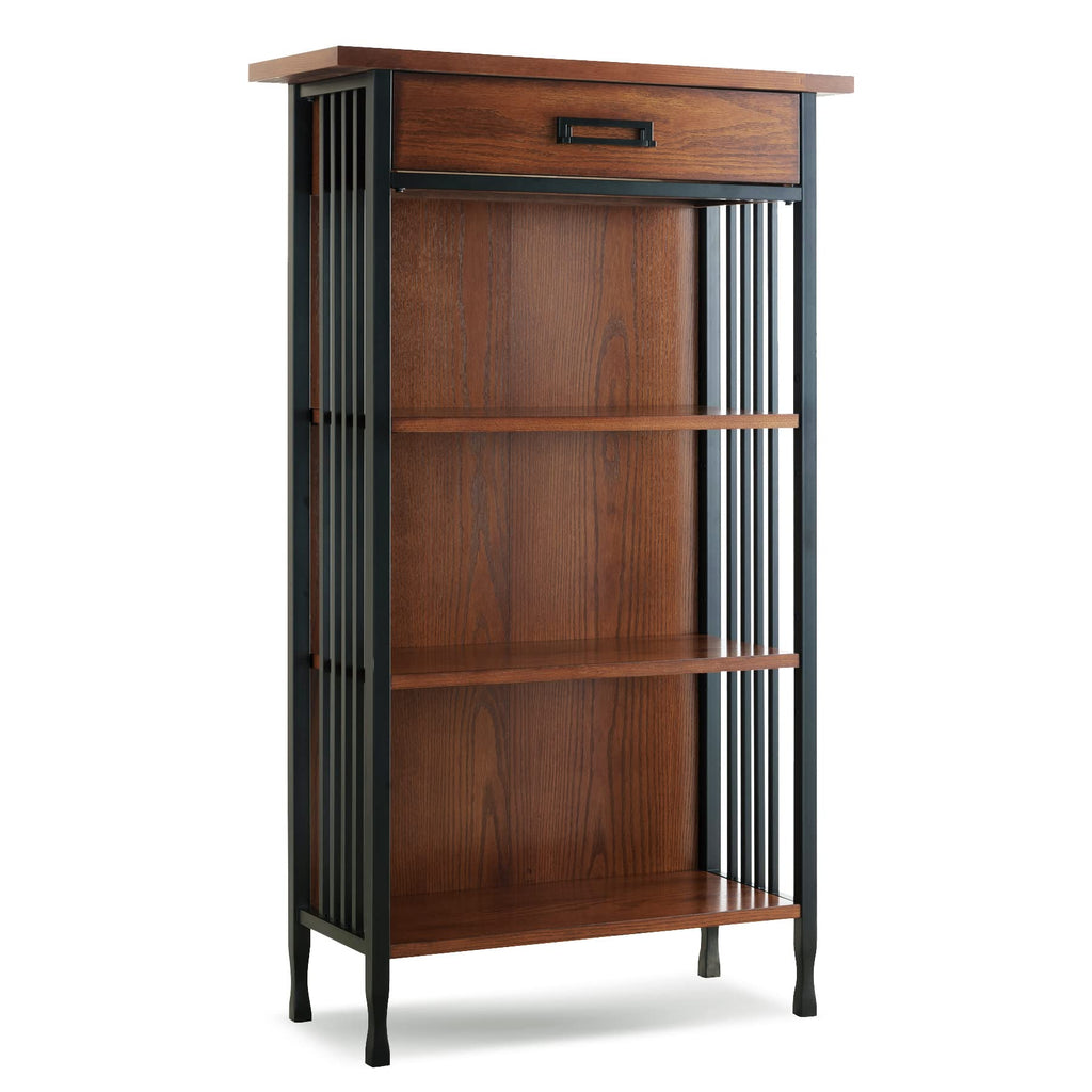 Leick Home Mission Impeccable Bookshelf, Solid Wood, 2 Drawers, 2 Shelves, Slatted Sides, Blackened Hardware, Easy Assembly, Russet Brown, 12 in D x 34 in W x 30 in H, Item 8261