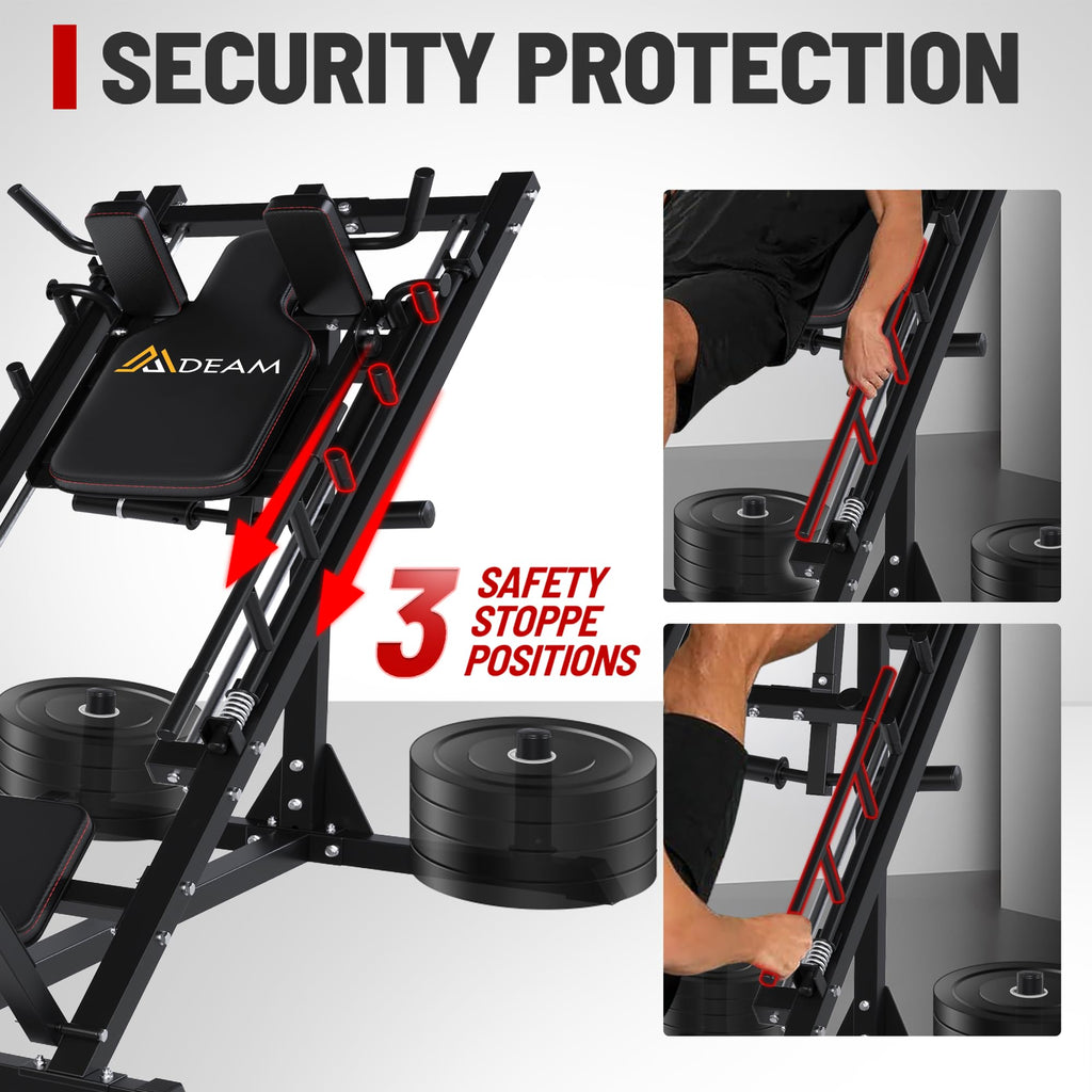 Machine de presse à jambes Mdeam, machine de squat hack avec roulement linéaire, machine de squat hack à 45 degrés pour entraînement de force du bas du corps à domicile ou en salle de sport pour quadriceps, ischio-jambiers, fessiers, mollets