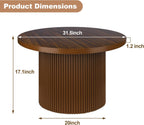 Round 31.5“ Unique Fluted Coffee Table,Small Brown Wood Tea Table,Mid Century Modern Boho Circle Rustic Center Table for Living Room