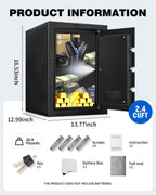 Cofre à prova de fogo e à prova d'água para uso doméstico 2.4 Cub, Cofre à prova de fogo com teclado digital, luz sensor e chave para hotel, escritório, dinheiro e documentos