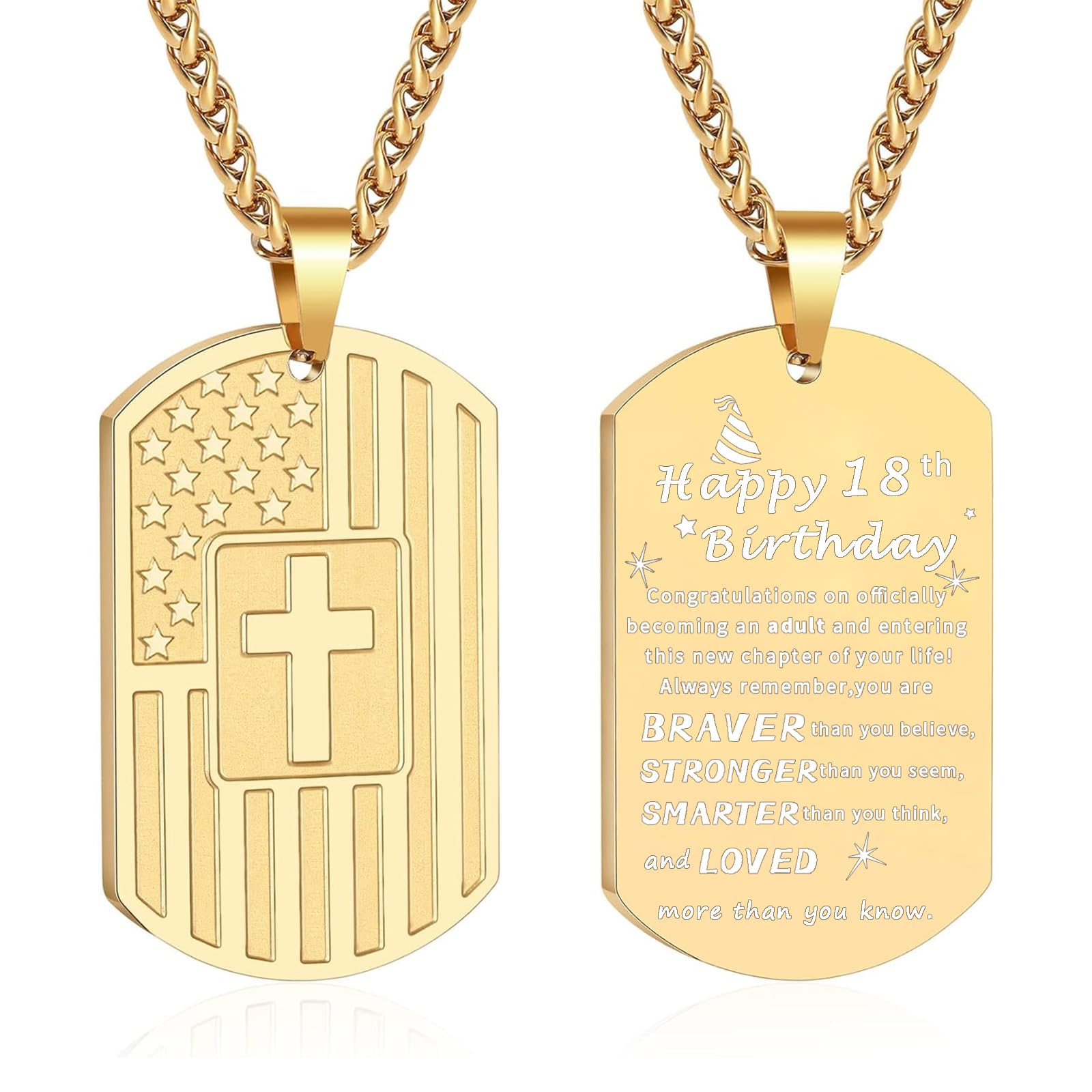 DuoDiner Graduation Gifts-American Dog Tag Necklace Bible Verse Pendant, First Communion Baptism Confirmation Religious Graduation Gifts for Him Boys Men Kids Teens Dad