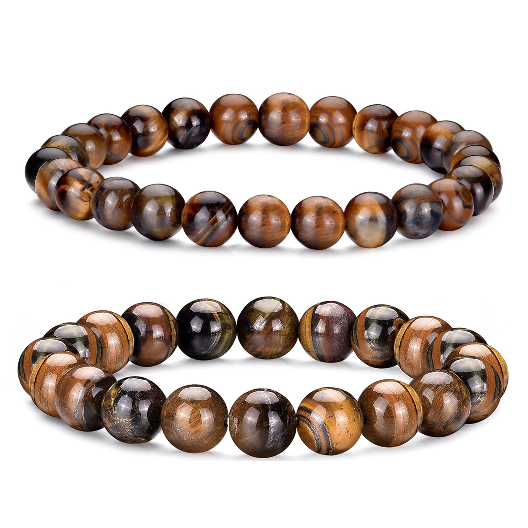 RANKEEF Mens Bead Bracelet Set - Adjustable Elastic Rope With 6&8MM Natural Stone Multi-Colored Beads - Tiger Eye Bracelets for Men - Gift