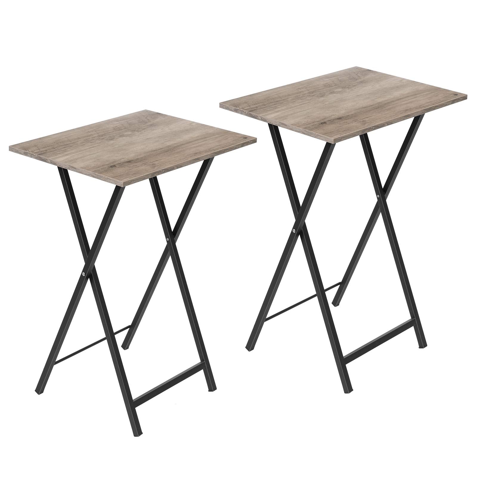 HOOBRO Folding TV Tray Tables, Set of 2 Side Table for Small Space, Industrial Snack Tables for Eating at Couch, Stable Metal Frame, Easy Assembly, Space Saving, Rustic Brown and Black BF25BZ01