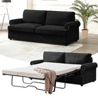 Reversible Sleeper Sofa Bed with Comfortable Memory Foam Mattress, Convertible Corduroy Full Size Pull Out Couch for Living Room, Space Saving Furniture, 70" Wide, Rounded Arms, Dark Green