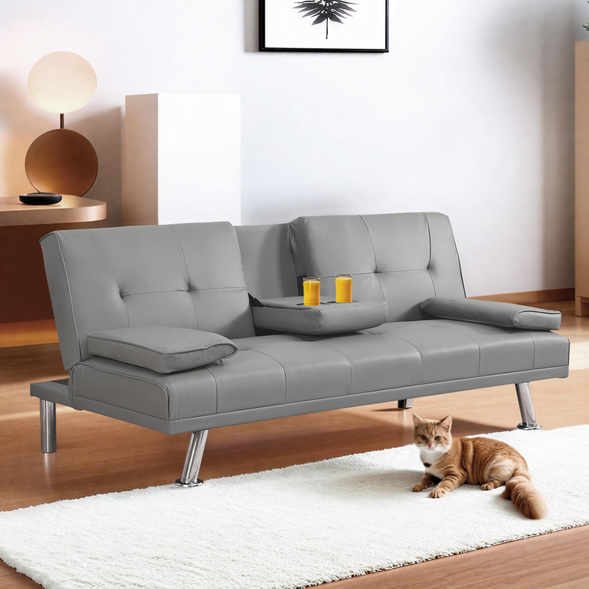 FLEXISPOT XCT3 Futon Sofa Bed with USB & Type-C Charging Port, Convertible Sleeper Couch with Adjustable Backrest, Folding Loveseat for Small Space, Living Room, Guest Room, Apartment (Velvet, Black)