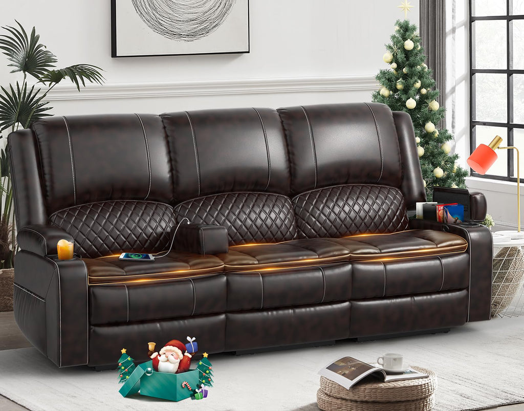 3 Seater Recliner Sofa Set with 2-Tier Cushion, 3+1 Pieces in Living Room, 3 Seater Reclining Couch Leather with Removable Console, 1 Oversize Recliner Chair Sofa Seat