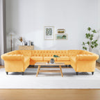 U Shaped Large Sectional Sofa, Chesterfield Leather Faux Couch Tufted Accent Sofa with Scroll Arms and Nailhead for Living Room, Office