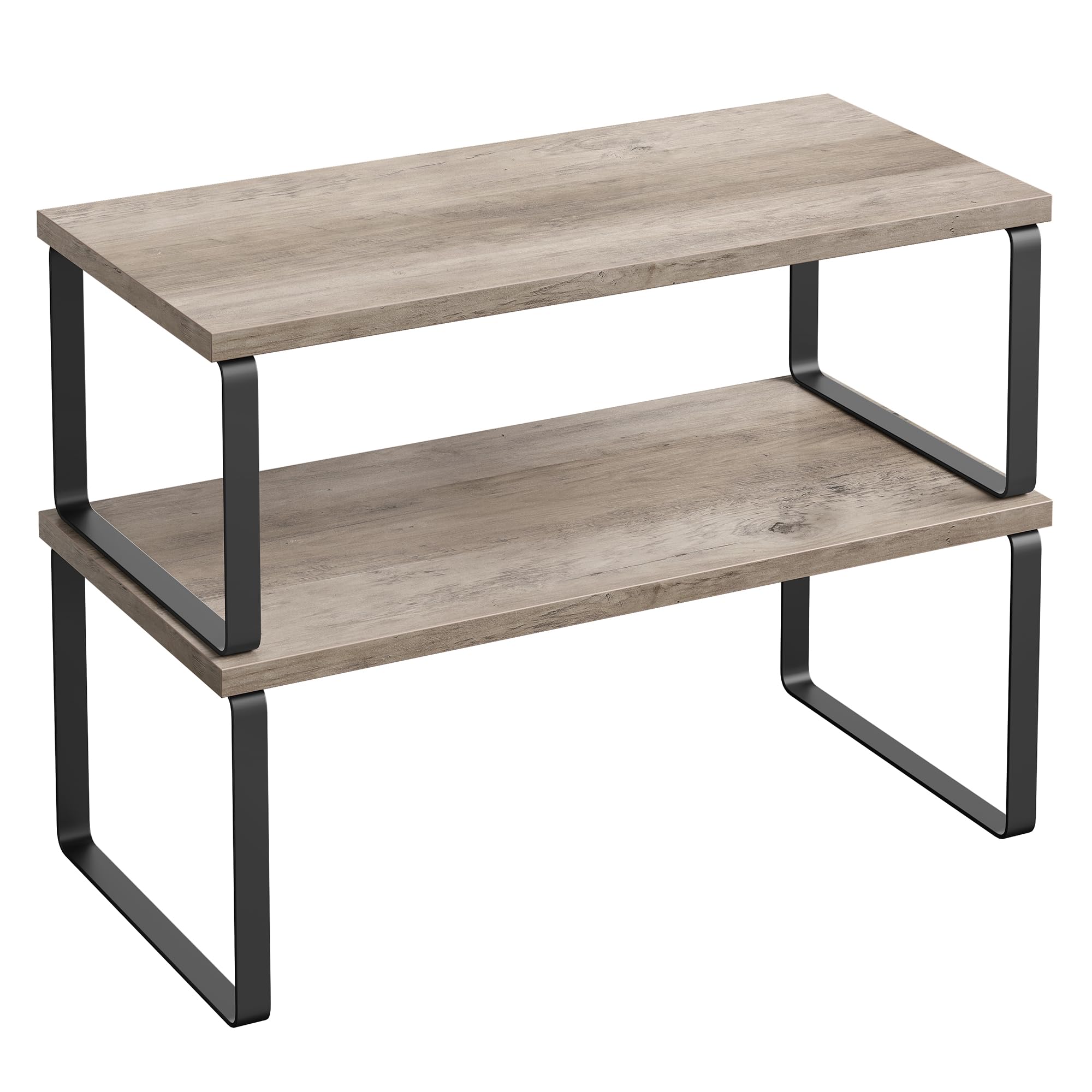 SONGMICS Cabinet Organizer Shelf, Set of 2 Kitchen Counter Shelves, Kitchen Storage, Spice Rack, Stackable, Expandable, Metal and Engineered Wood, Cloud White and Snow White UKCS025W01