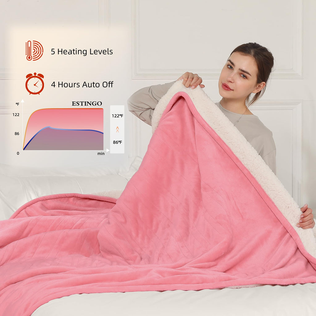 Coperta Elettrica Riscaldata Plaid con 5 Livelli di Riscaldamento e Spegnimento Automatico dopo 4 Ore, Plaid Riscaldato 50"x60" con Certificazione ETL e FCC per Casa e Ufficio, Lavabile in Lavatrice, Grigio Scuro