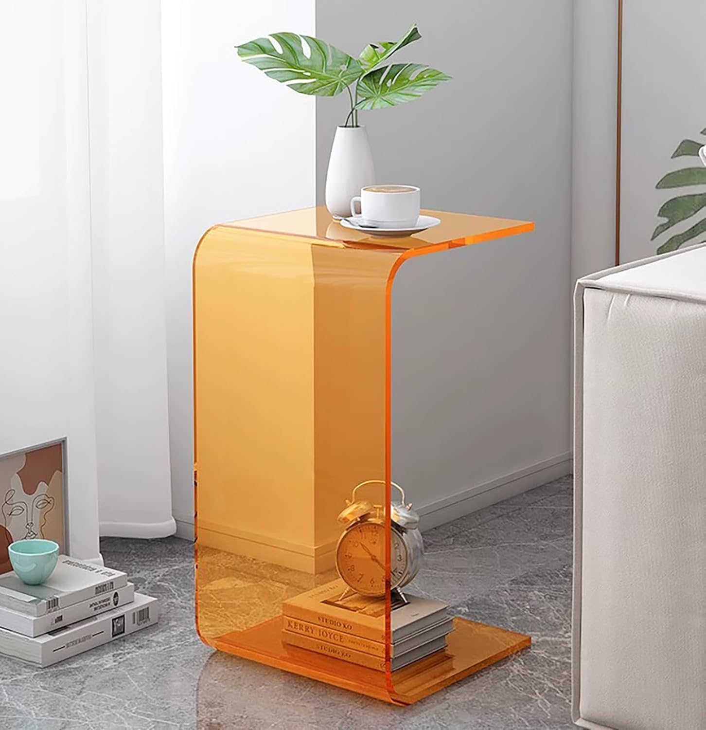 Acrylic End Table, C-Shape Acrylic Side Table Small Simple Clear Side Table Modern Coffee Tables for Living Room, Bedroom | 25.6" L X 11.8" W X 11.8" H
