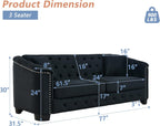 mikibama Modern Chesterfield Velvet Sofa, 77 Inch Sectional Sofa, Luxury 3 Seater Upholstered Tufted Couch with Nailhead Arms and 2 Pillows for Living Room, Bedroom, Apartment(Black)
