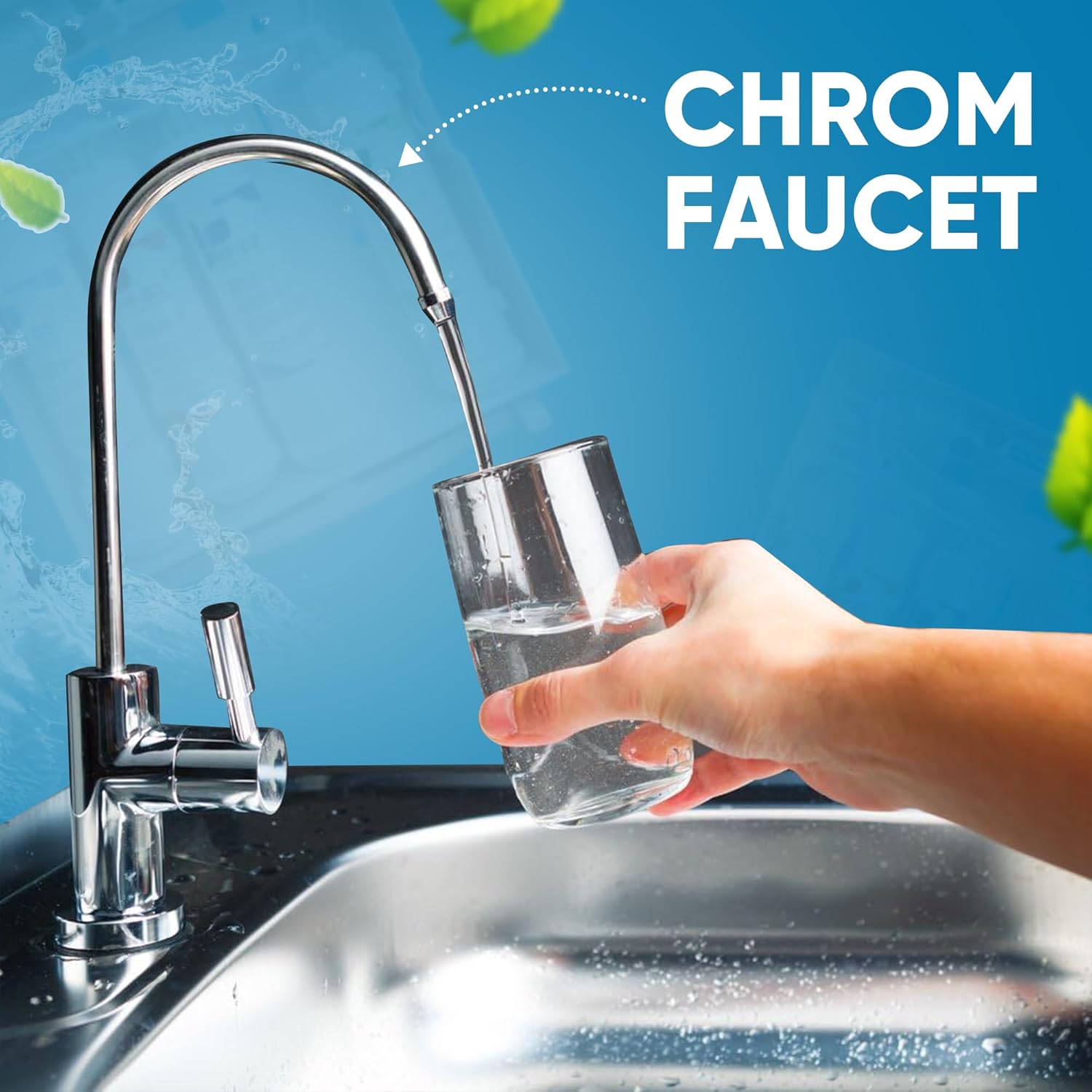 Tankless Under-Counter Water Filter System - 5-Stage Filtration Removes Odor & Chlorine, Includes Chrome Faucet - Ideal for Under Sink, Refrigerators, Coffee & Ice Makers