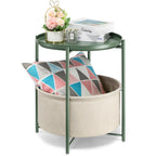 danpinera Round Side Table with Fabric Storage Basket, Metal Side Small Bedside Table Nightstand with Removable Tray Top for Living Room, Bedroom, Nursery, Laundry, Gold