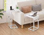 Vagusicc C Shaped End Table with Charging Station, 33" Tall Side Table for Couch, Sofa Table Adjustable Height Couch Side Table Coffee Table, Slide Under Sofa TV Tray C Table for Living Room, White