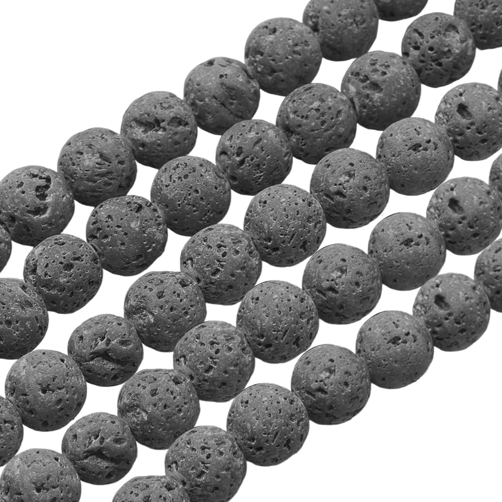 PH PandaHall 470pcs 8mm Lava Beads Natural Black Bead Black Lava Spacer Beads Oil Diffuser Bead Round Rock Stone Volcanic Rock Chakra Stone for Earrings Necklaces Bracelet Jewelry Making