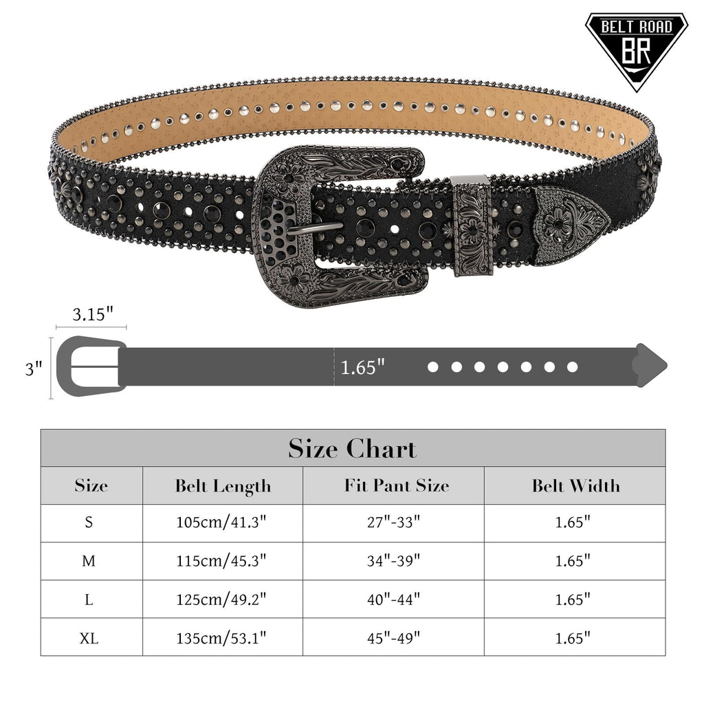 BELTROAD Rhinestone Goth Bling Belts for Women and Men Western Cowboy Cowgirl Belt for Jeans