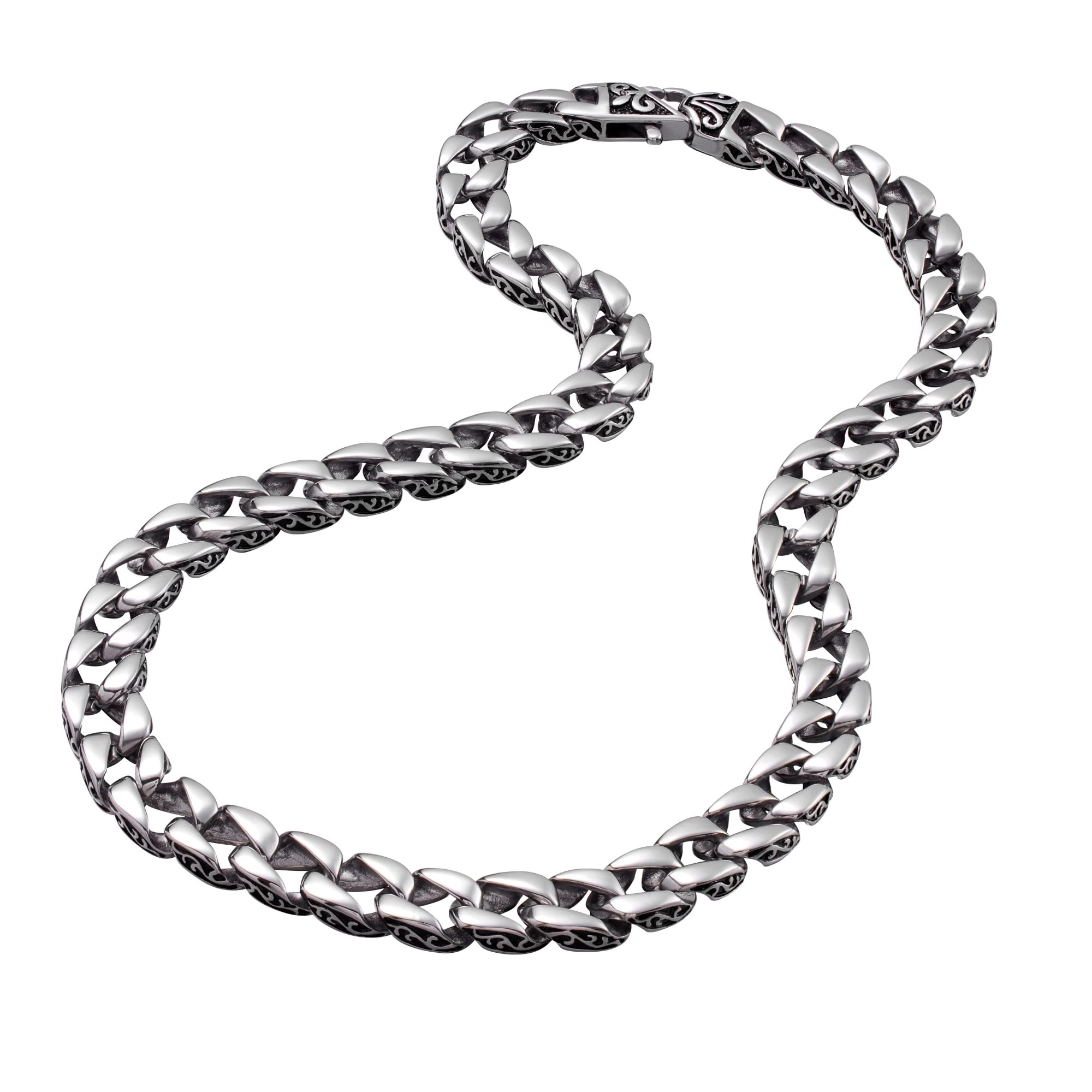 Urban Jewelry Men’s Stainless Steel Link Bracelet – 9-Inch Heavy 0.5” Wide Chain – Silver/Black or Gold/Black – Chain Option – Bold Design – Gift Box Included