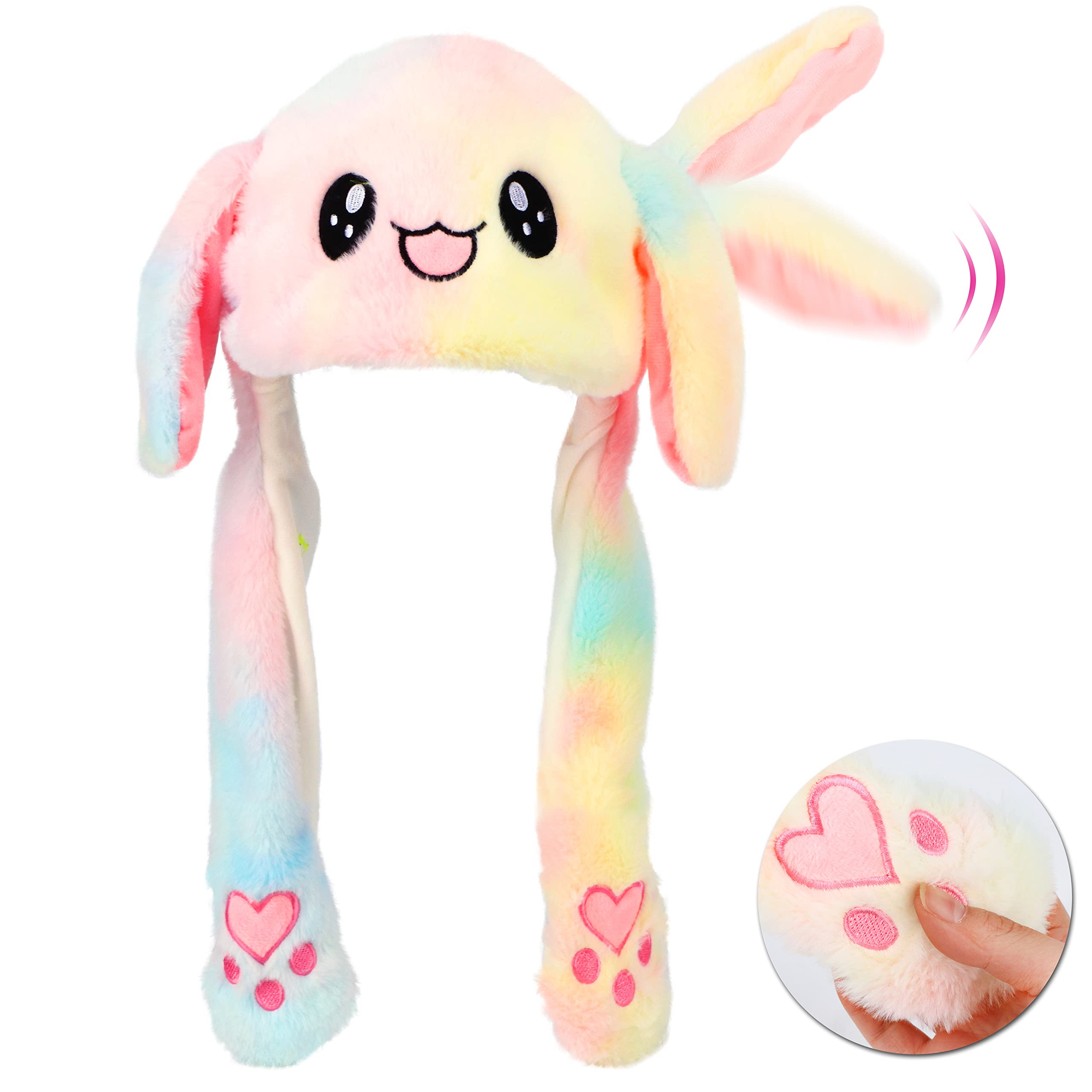 Animal Hat with Ears Moving Jumping Pop Up Beating Hat Plush Holiday Cosplay Dress Up Funny Gift for Kids