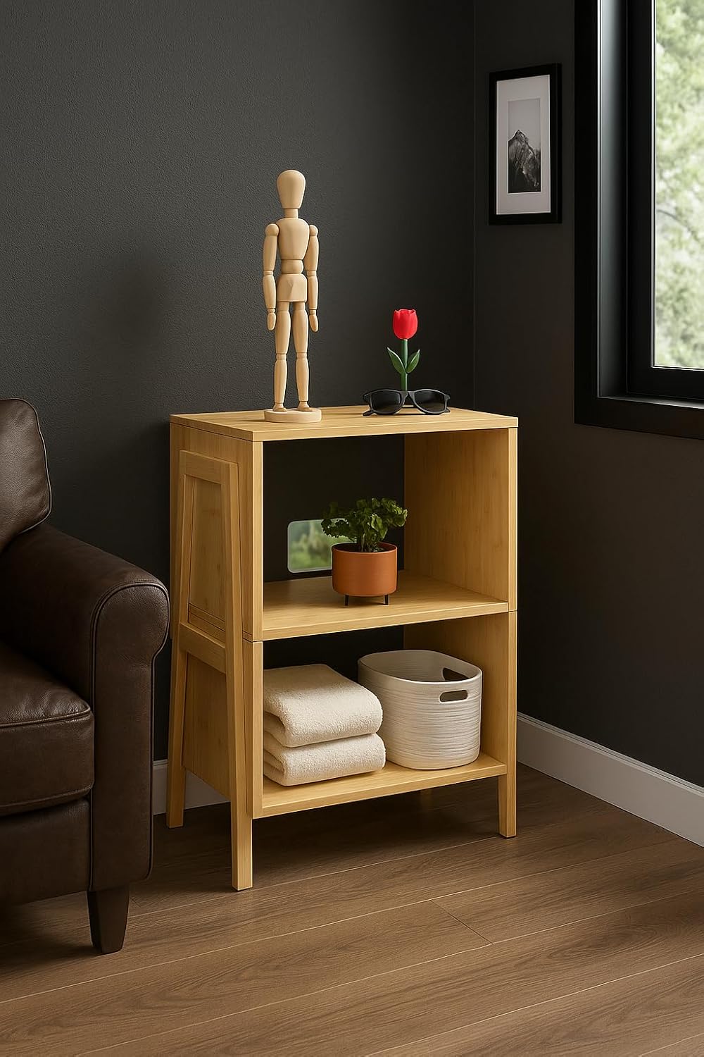 Bamboo Coffee Table Set of 2 – Modern End Tables for Living Room – Compact Side Corner Tables for Sofa or Bedroom – Minimalist Natural Wood Accent Furniture