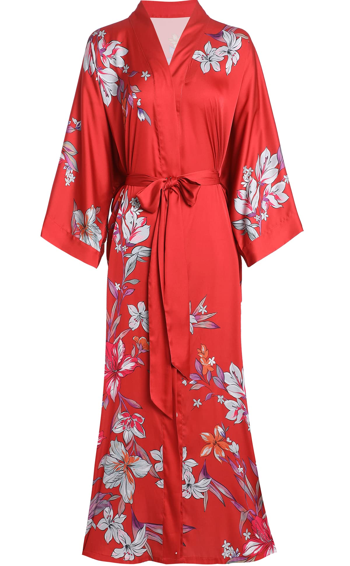 Aensso Long Soft Lightweight Silky Kimonos Robes for Women, Luxury Japanese Floral Womens Kimono Robe