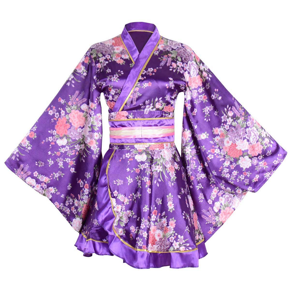 Kimono Costume Adult Japanese Geisha Floral Patten Gown Blossom Bathrobe Sleepwear With Obi Belt