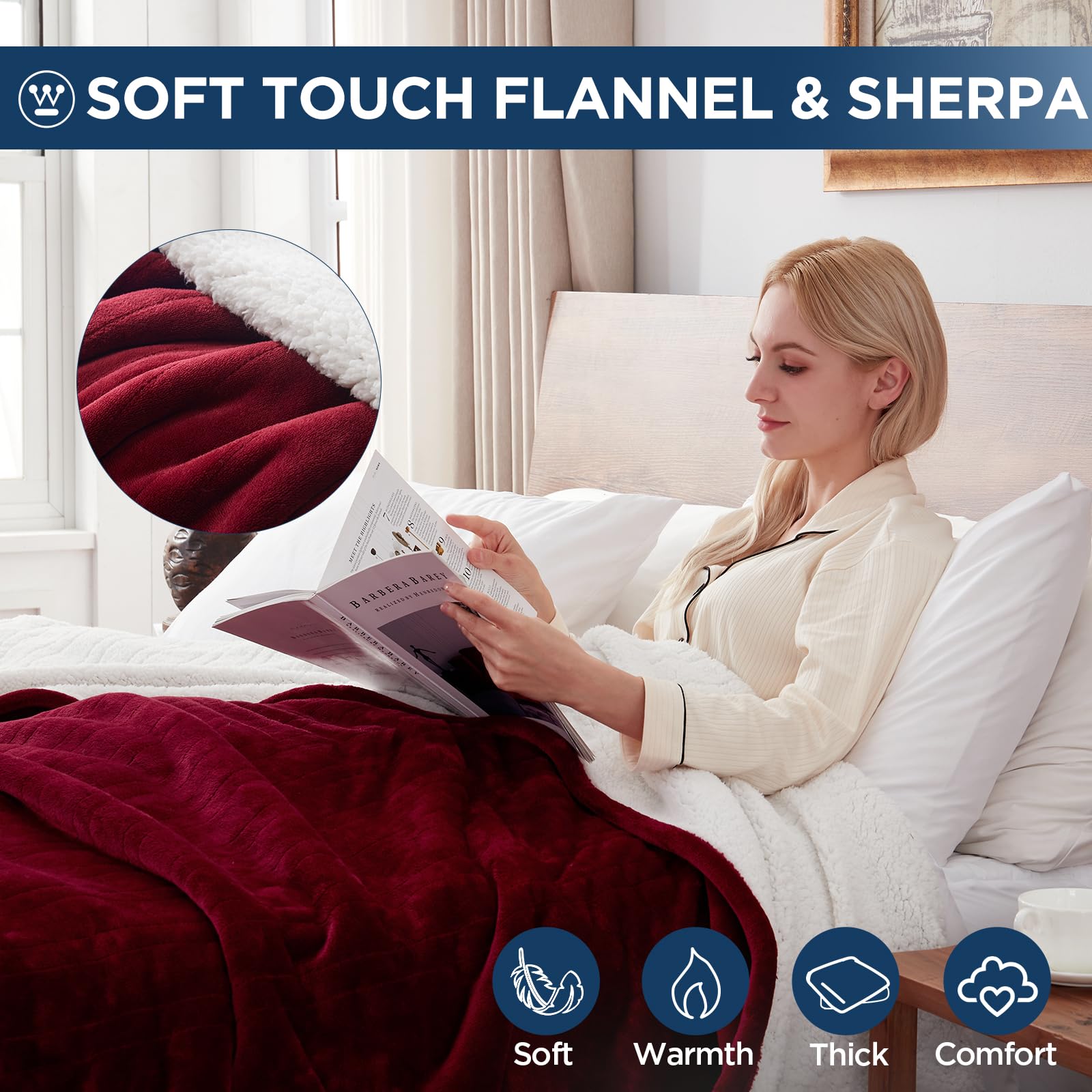 Westinghouse Heated Throw Blanket, Electric Blanket Throw with 6 Heating Levels and 2-10 Hours Time Settings, Flannel to Sherpa Super Cozy Heated Blanket Machine Washable, 50x60 inch, Charcoal