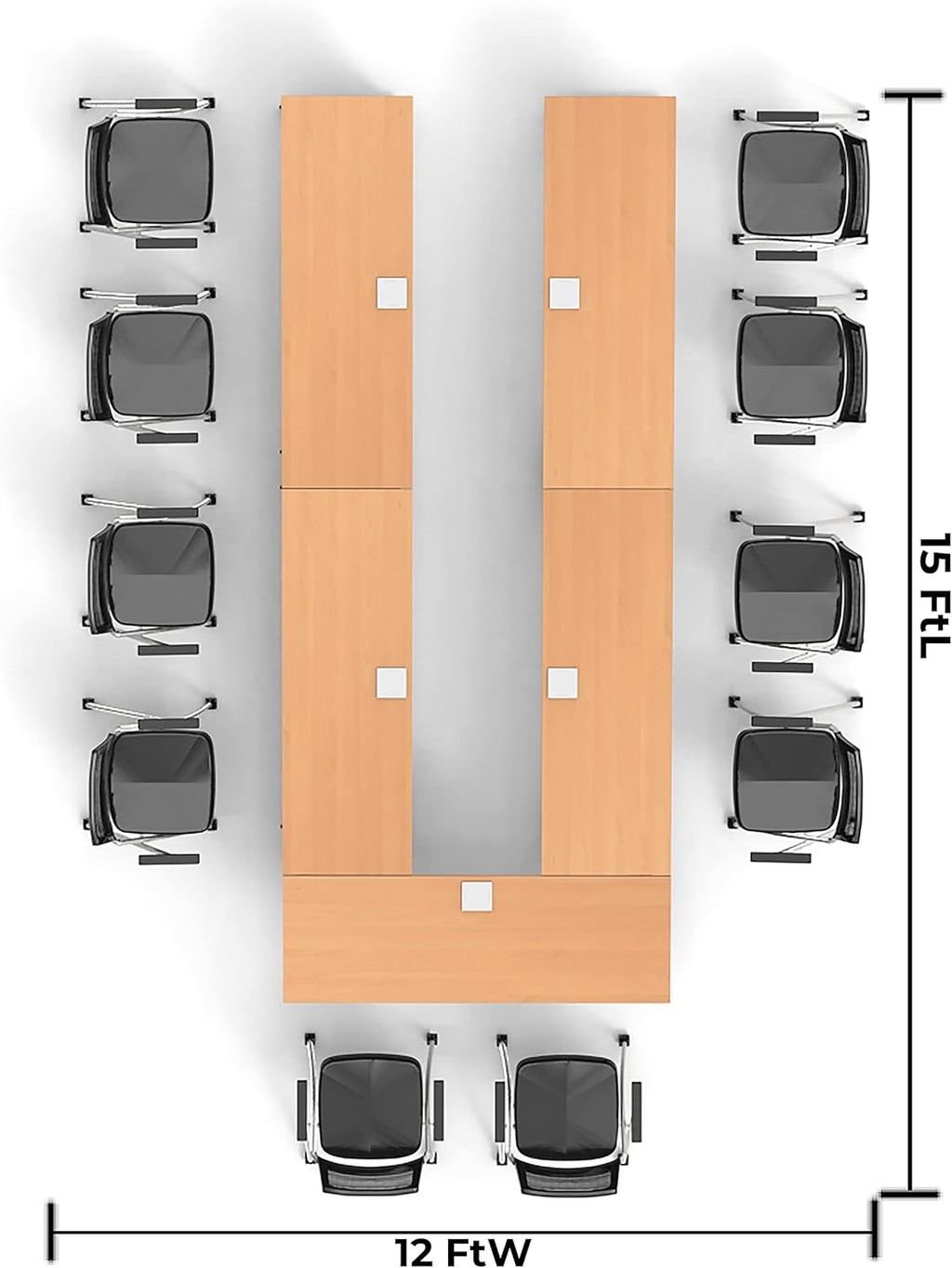 10 Person Tables Training Meeting Seminar Classroom Model 5602 15pc Beech Folding Industrial Caster Z-Base. Tables Connect. Modesty Panel, Shelf, Power+USB Outlet. Fold+Nest (Seating Included).